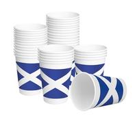 Komonee 48 x Scotland White Paper Cups 250ml (9oz) - Scottish Disposable Plastic Hot & Cold Drink Cups for World Cup, Football, Euros, Rugby, Burns Night, Parties & Adult Novelty