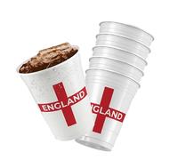Komonee 6 x England White Cups 500ml (16oz) - Wide Rimmed Disposable Plastic Glasses for World Cup, Football, Euros, Rugby, Parties & Adult Novelty
