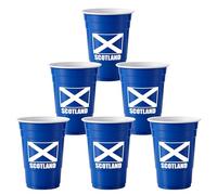 Komonee 6 x Scotland Blue Cups 500ml (16oz) - Wide Rimmed Disposable Plastic Glasses for World Cup, Football, Euros, Rugby, Scottish Parties & Adult Novelty