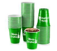 Komonee 96 x Christmas Green Cups 16oz 500ml Wide Rimmed Disposable American Xmas Party Cups USA Adult Novelty Plastic Glass Design 3