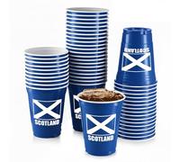 Komonee 96 x Scotland Blue Cups 500ml (16oz) - Wide Rimmed Disposable Plastic Glasses for World Cup, Football, Euros, Rugby, Scottish Parties & Adult Novelty
