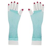 Komonee Baby Blue Fishnet Gloves Long Fingerless Arm Warmers, Elbow Length Mesh Sleeves for Women, Stretchy Sheer Opera Style for Rave Cosplay Halloween 80s Costume, One Size