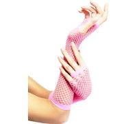 Komonee Baby Pink Fishnet Gloves Long Fingerless Arm Warmers, Elbow Length Mesh Sleeves for Women, Stretchy Sheer Opera Style for Rave Cosplay Halloween 80s Costume, One Size