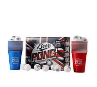 Komonee Beer Pong Set 48 PCS Union Jack Colours American Adult Indoor Novelty Party Drinking Game 24 Re-usable Cups and 24 High Bounce Balls Great For GB Great Britain Coronation