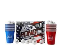 Komonee Beer Pong Set 48 PCS USA Colours American Adult Indoor Novelty Party Drinking Game Olympics 24 Re-usable Cups and 24 High Bounce Balls Great For United States National Days