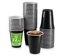 Komonee Black Cups 16oz 500ml Wide Rimmed Disposable American Superbowl Party Cups USA Adult Novelty Plastic Glass 12pc