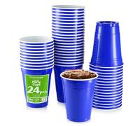 Komonee Blue Cups 16oz 500ml Wide Rimmed Disposable American Superbowl Party Cups USA Adult Novelty Plastic Glass 24pc