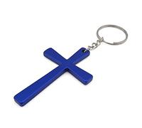 Komonee Christian Cross Dark Blue Metal Keychain Religious Key Ring Christianity Key Chain Catholic Protestant Keyring