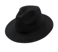 Komonee Classic Black Panama Fedora Straw Sun Hat for Men and Women - Elegant Summer Beach Hat for Sailing and Boating - Lightweight Breathable Paper Straw Sun Protection for Travel and Vacation