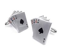 Cufflinks Casino Poker Card Gambling Suit of Aces - Rhodium Plated Steel
