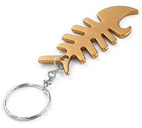 Komonee Fish Bone Gold Bottle Opener Key Chain Metal Dead Sea Life Key Ring Novelty animal Keychain Keyring