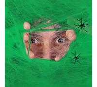 Komonee Halloween Stretchy Fake Cob Web and Spiders Indoor Outdoor Garden Haunted House Decoration Green