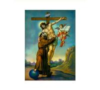Komonee Jesus Christ on the Cross Embracing St Francis of Assisi Bible Poster A3 Size Christian Catholic Crucifixion Biblical Lord Saviour God