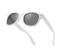 Komonee Kids Flexible Sunglasses Polarized White Silicone Drifter Classic Style Retro Sun Shades Eye Glasses UV400 Unisex For Boys and Girls Age 3-10