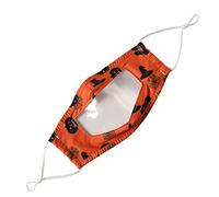 Komonee Kids Transparent See Through Cotton Washable Reusable Orange Halloween Childrens Face Mask Dustproof Cloth Clear Mouth Cover Covering For Boys Girls