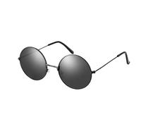Komonee Lennon Style Black Sunglasses Set with Black Zip Case and Cleaning Cloth Flat Lens Round Retro Classic Circle Festival Vintage Unisex Steampunk UV400 Protection