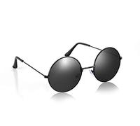 Komonee Lennon Style Black Sunglasses Set with Folding Case and Cleaning Cloth Lens Round Retro Circle Festival Unisex Steampunk UV400