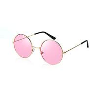 Komonee Lennon Style Pink Flat Lens Round Retro Classic Sunglasses Vintage Hippy Tea Shades Unisex Steampunk UV400 Protection