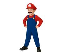 Komonee M Halloween Fancy Dress Up Boys Kids Outfit Hat Red Blue Plumber Overalls Costume Halloween Retro Classic Video Game Gamer Cosplay Medium