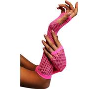 Komonee Neon Pink Fishnet Gloves Long Fingerless Arm Warmers, Elbow Length Mesh Sleeves for Women, Stretchy Sheer Opera Style for Rave Cosplay Halloween 80s Costume, One Size
