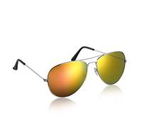 Komonee Pilot Style Silver With Mirrored Reflective Lens Sunglasses Set With Cloth Soft Case and Cleaning Cloth Designer Unisex Mens Womens UV400 Classic Shades