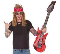 Komonee Rockstar Kit Fancy Dress Up Glam 80s 90s Red Costume Outfit Heavy Metal Wig Bandana Headband Sunglasses Tattoo Sleeves Necklace Hard Rock Rocker Accessories Kids School Day 7 Pcs