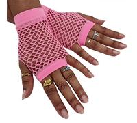 Komonee Short Fishnet Gloves Fingerless Mesh, Wrist Length Baby Pink Net for Women, Stretchy Sheer Edgy Costume Accessory for Rave Cosplay Halloween 80s Party, One Size