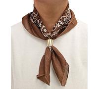 Komonee Tie Neck Ring Loop Clasp Gold Colour With Brown Paisley Bandana Head Scarf Headbands Handkerchief Cowboy Cotton Bib Party Face For Mens Womens Unisex