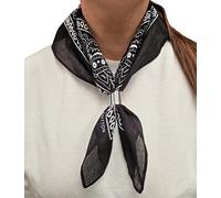 Komonee Tie Neck Ring Loop Clasp Silver Colour With Black Paisley Bandana Head Scarf Headbands Handkerchief Cowboy Cotton Bib Party Face For Mens Womens Unisex