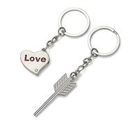 Komonee Valentines Day 2-Part Couple Keyrings Novelty Cupids Arrow Love Present Key Chains His Hers Mens Womens Gift Metal Car Keys Ring (KR-05)