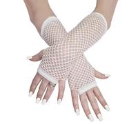 Komonee White Fishnet Gloves Long Fingerless Arm Warmers, Elbow Length Mesh Sleeves for Women, Stretchy Sheer Opera Style for Rave Cosplay Halloween 80s Costume, One Size