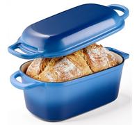 KOMORE 3.8L Rectangular Cast Iron Dutch Oven for Sourdough Bread, Blue | Enamelled Cast Iron Pot with Lid for Bread Making, Roasting, Braising & Frying - Oven Safe up to 260°C, Non Stick, 28cm.