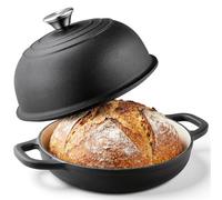 KOMORE 4.4L Cast Iron Dutch Oven for Sourdough Bread Baking with Lid, Black | Enamelled Cast Iron Pot for Bread Making, Roasting, Braising & Frying - Oven Safe up to 260°C, Non Stick, 22cm.