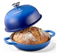 KOMORE 4.4L Cast Iron Dutch Oven for Sourdough Bread Baking with Lid, Blue | Enamelled Cast Iron Pot for Bread Making, Roasting, Braising & Frying - Oven Safe up to 260°C, Non Stick, 22cm.