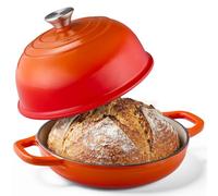 KOMORE 4.4L Cast Iron Dutch Oven for Sourdough Bread Baking with Lid,Orange | Enamelled Cast Iron Pot for Bread Making, Roasting, Braising & Frying - Oven Safe up to 260°C, Non Stick, 22cm.