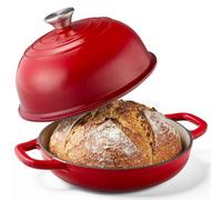 KOMORE 4.4L Cast Iron Dutch Oven for Sourdough Bread Baking with Lid, Red | Enamelled Cast Iron Pot for Bread Making, Roasting, Braising & Frying - Oven Safe up to 260°C, Non Stick, 22cm.