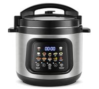 KOMORE 6L Multi Cooker, 12-in-1 Electric Multi-Cooker with Digital Display, Slow Cook, Rice Cook, Steam, Sauté, Yogurt Maker, Keep Warm & More, Stainless Steel & Gray