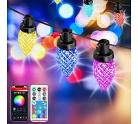 Komore 6M Led Outdoor Smart Garden Solar String Lights Festoon Lights With 15 Bulbs Rgb Remote Control/app Control