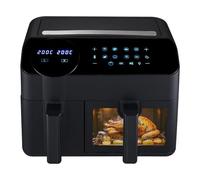 KOMORE 9.5L Dual Zone AirFryer, 2 Drawers, 8-in-1 with Visual Window, 2400W Energy-Saving, Digital AirFryer with Touch Screen, Rapid Air Technology, Timing, Oil-Free, Non-Stick, Dishwasher Safe, Black