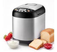KOMORE Bread Maker Machine Stainless Steel, 19 Programmes with Gluten Free | 2LB Compact Breadmaker, 3 Crust Colours & 3 Loaf Sizes, 15H Delay Timer, Keep Warm, Nonstick Pan, Wholemeal, Jam, Quick Mode