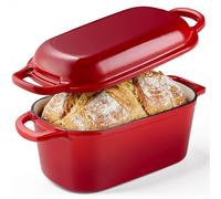 Komore Dutch Oven for Bread Making, 3.8L Enameled Cast Iron Pot with Lid for Sourdough Bread, Roasting, Braising & Frying - Oven Safe up to 500°F, Non Stick, 28cm (Red)