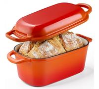 Komore Dutch Oven for Bread Making, 3.8L Enameled Cast Iron Pot with Lid for Sourdough Bread, Roasting, Braising & Frying - Oven Safe up to 500°F, Non Stick, 28cm (Orange)