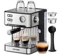 KOMORE Espresso Machine 20 Bar Stainless Steel Coffee Maker 1.6L Removable Water Tank Warm Cup Area Coffee Machine With Milk Frother for Cappuccino, Latte Black