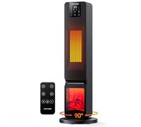 KOMORE Heater with Fireplace, 2000W Electric Heater for Home, 90°Oscillation PTC Fan Heater, LED Display, 4 Modes, ECO Adjustable Temperature, 12H Timer, Remote Control, Overheat & Tip Over Protection