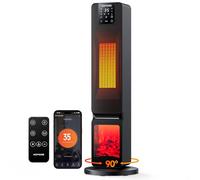 KOMORE Heater with Fireplace, 2000W WIFI APP Electric Tower Heater for Home, 90°Oscillation PTC Fan Heater, 4 Modes, ECO Adjustable Temperature, LED Display, 12h/7d Timer, Remote Control