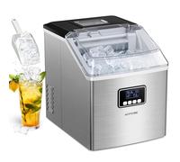 KOMORE Ice Maker Machine, 2.2L Stainless Steel Ice Cube Maker 20kg/Day, 24 Pcs Ready in 13 Mins, Self-Cleaning Ice Machine with Ice Scoop & Basket, LED Display, 24H-Timer, Portable for Home/Office/Bar