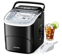 KOMORE Ice Maker, Self-Cleaning Ice Machine, Bullet Ice Maker Machine, 9 Cubes Ready in 6 Mins, 12Kg/24H, Ice Scoop & Basket, Portable with Handle, Perfect for Home/Office/Bar (Black)