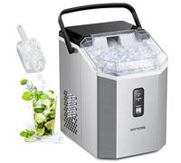 KOMORE Nugget Ice Maker Machine, Ice Cube Maker 15kg/Day Ready in 5 Mins, Portable Ice Machine with Handle, Ice Scoop & Basket, Self-Cleaning, Removable Top Cover For Home Office, Silver
