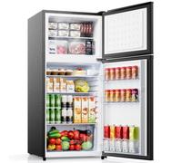 KOMORE Small Fridge Freezers Freestanding 180L 7-Stage Thermostat LED Light