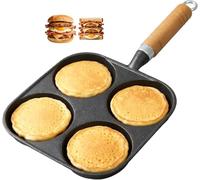 Komost Cast Iron Egg Omelette Frying Pan Small 4 Hole, Breakfast Sandwich Maker for Eggs, Pancakes, Burger, Suitable for Gas Stove & Induction Cookware, Naturally Nonstick with Seasoning, 6.7inch